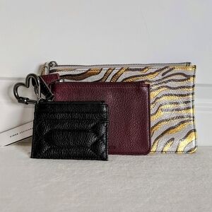 Aimee Kestenberg Leather Pouches Set Of 3 Metallic Zebra Black Burgundy NWT